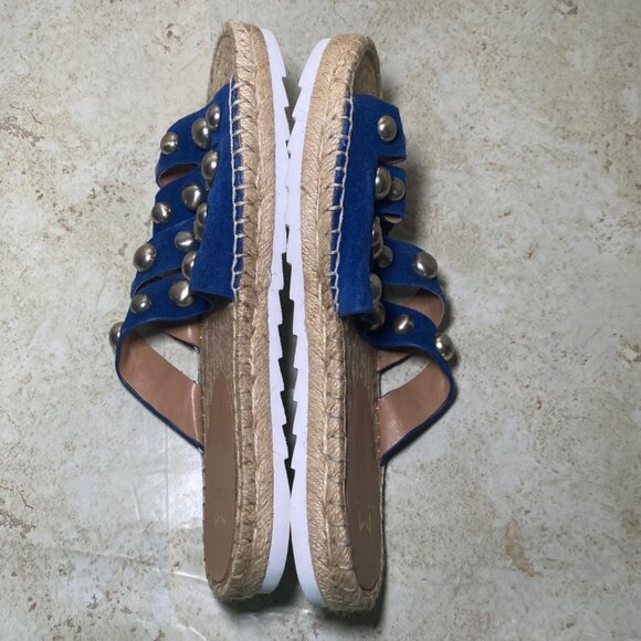 Womens Studded Blue Suede Espadrille Sandals Jute Sole White Outsole - Size 9 - Picture 6 of 8